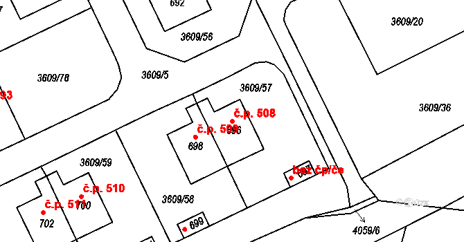 Strmilov 508 na parcele st. 696 v KÚ Strmilov, Katastrální mapa