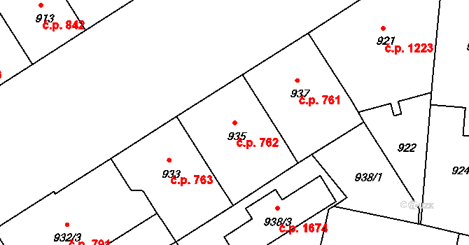 Nusle 762, Praha na parcele st. 935 v KÚ Nusle, Katastrální mapa