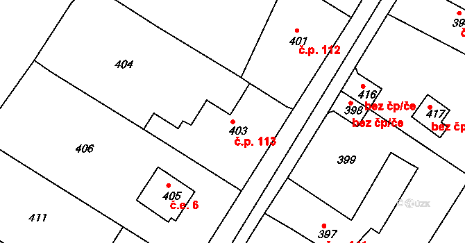 Čenkov 113 na parcele st. 403 v KÚ Čenkov u Příbramě, Katastrální mapa