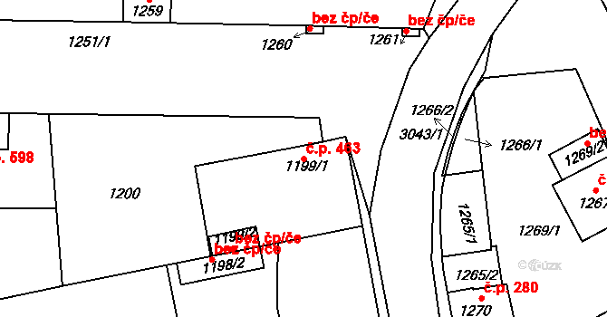 Sedlčany 463 na parcele st. 1199/1 v KÚ Sedlčany, Katastrální mapa