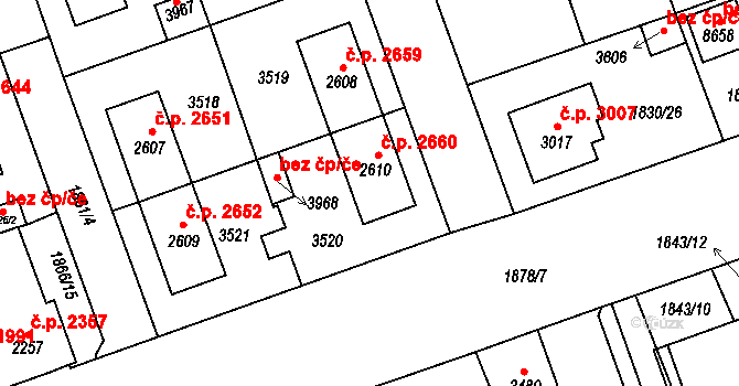 Hodonín 2660 na parcele st. 2610 v KÚ Hodonín, Katastrální mapa