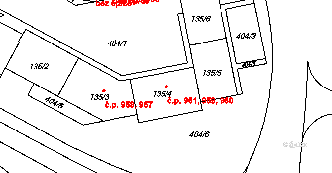 Hodolany 959,960,961, Olomouc na parcele st. 135/4 v KÚ Hodolany, Katastrální mapa