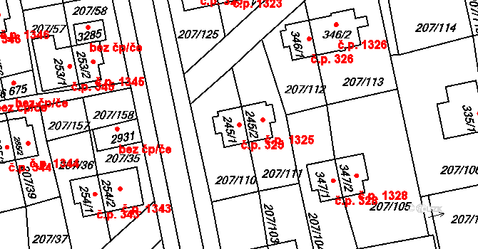 Sezimovo Ústí 325 na parcele st. 245/1 v KÚ Sezimovo Ústí, Katastrální mapa