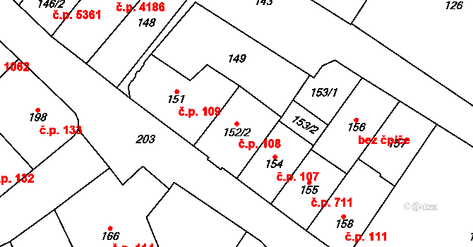 Chomutov 108 na parcele st. 152/2 v KÚ Chomutov I, Katastrální mapa