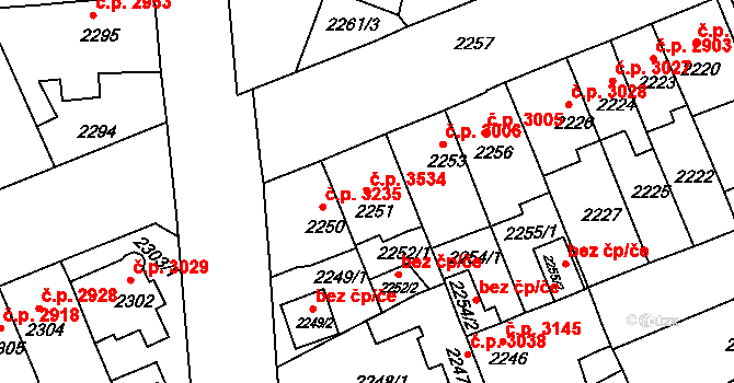 Chomutov 3534 na parcele st. 2251 v KÚ Chomutov II, Katastrální mapa