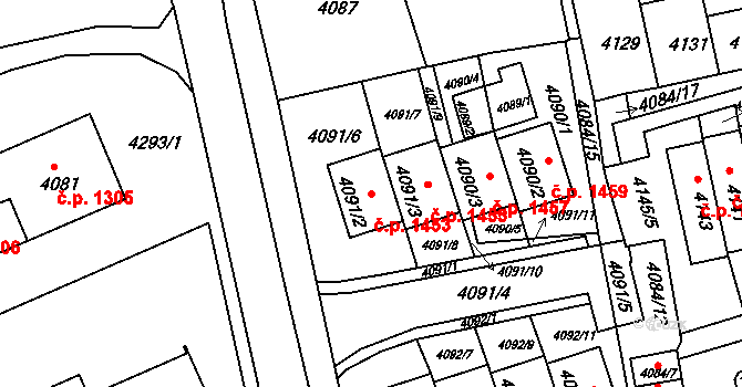 Jirkov 1453 na parcele st. 4091/2 v KÚ Jirkov, Katastrální mapa