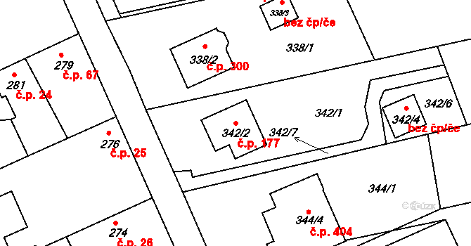 Obůrka 177, Blansko na parcele st. 342/2 v KÚ Těchov, Katastrální mapa