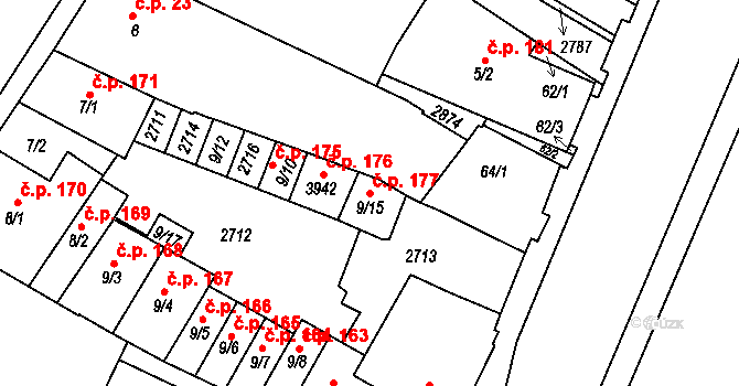 Sušice I 177, Sušice na parcele st. 9/15 v KÚ Sušice nad Otavou, Katastrální mapa