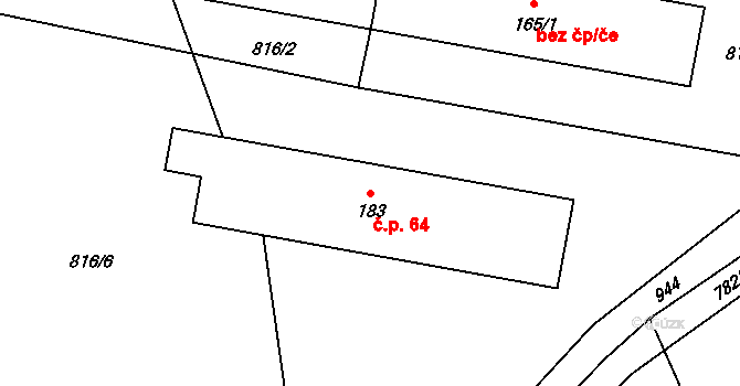 Boubská 64, Vimperk na parcele st. 183 v KÚ Boubská, Katastrální mapa