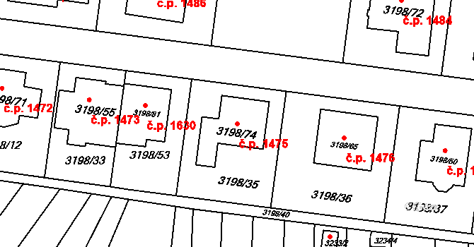 Kuřim 1475 na parcele st. 3198/74 v KÚ Kuřim, Katastrální mapa