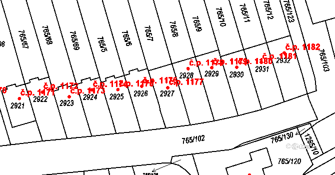 Strakonice I 1177, Strakonice na parcele st. 2927 v KÚ Strakonice, Katastrální mapa