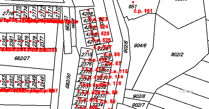 Kyjov 87 na parcele st. 2229 v KÚ Kyjov, Katastrální mapa