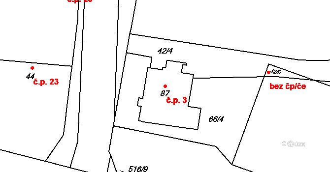 Páleček 3, Klobuky na parcele st. 87 v KÚ Páleček, Katastrální mapa