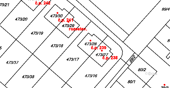 Padochov 239, Oslavany na parcele st. 473/28 v KÚ Padochov, Katastrální mapa