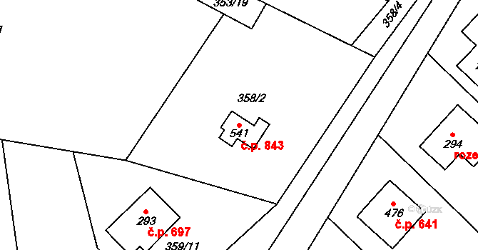 Chvalčov 843 na parcele st. 541 v KÚ Chvalčova Lhota, Katastrální mapa
