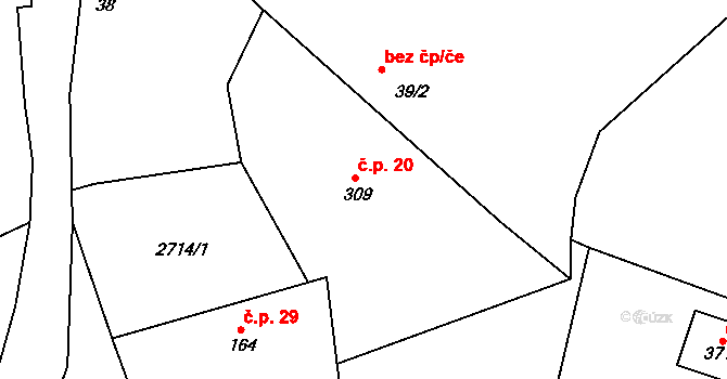 Chářovice 20 na parcele st. 309 v KÚ Chářovice, Katastrální mapa