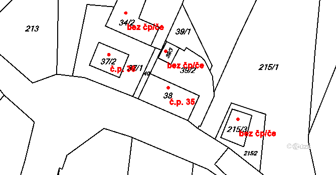 Bačov 35, Boskovice na parcele st. 38 v KÚ Bačov, Katastrální mapa
