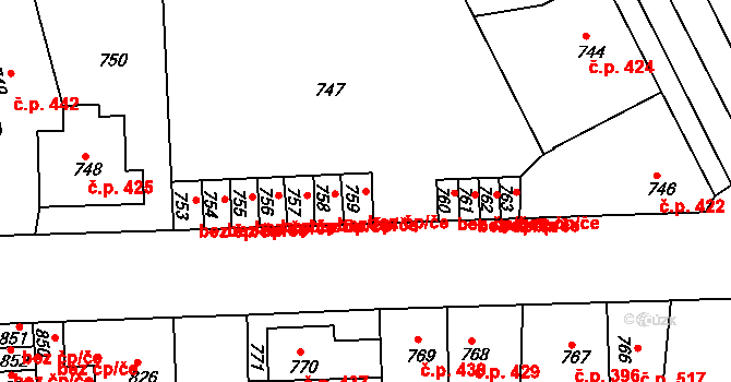 Kladno 38600714 na parcele st. 759 v KÚ Motyčín, Katastrální mapa