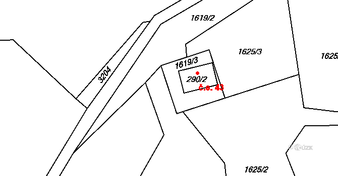 Trnava 43 na parcele st. 290/2 v KÚ Trnava u Zlína, Katastrální mapa