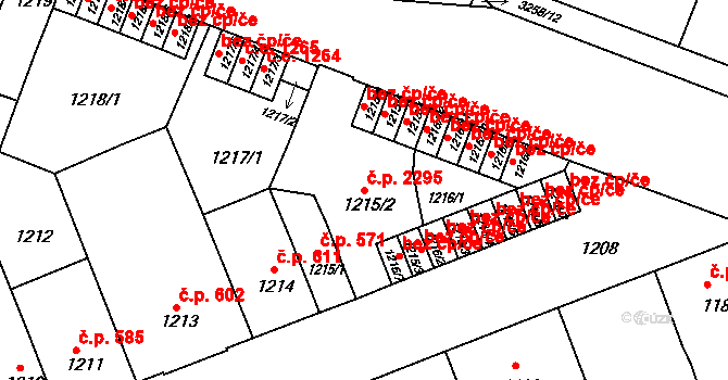 Předměstí 2295, Litoměřice na parcele st. 1215/2 v KÚ Litoměřice, Katastrální mapa