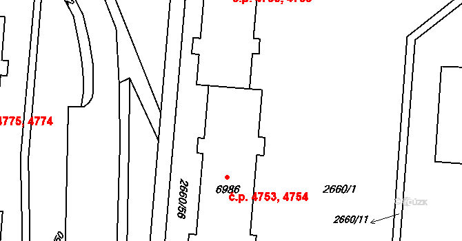 Zlín 4753,4754 na parcele st. 6986 v KÚ Zlín, Katastrální mapa