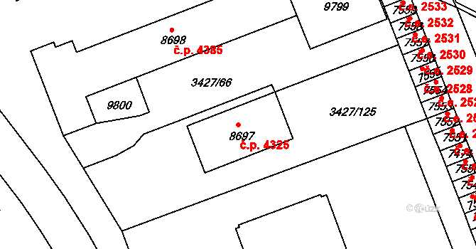 Hodonín 4325 na parcele st. 8697 v KÚ Hodonín, Katastrální mapa