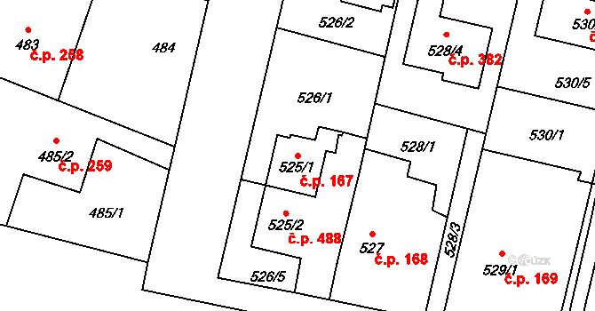 Malé Hoštice 167, Opava na parcele st. 525/1 v KÚ Malé Hoštice, Katastrální mapa