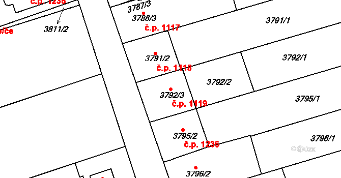 Vlčnov 1119 na parcele st. 3792/3 v KÚ Vlčnov, Katastrální mapa