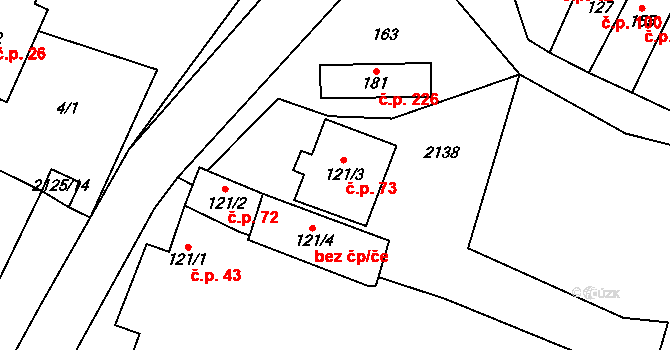 Tučapy 73 na parcele st. 121/3 v KÚ Tučapy u Vyškova, Katastrální mapa