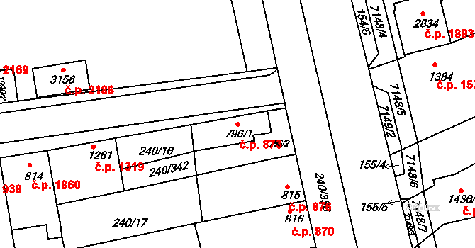Staré Město 873 na parcele st. 796/1 v KÚ Staré Město u Uherského Hradiště, Katastrální mapa