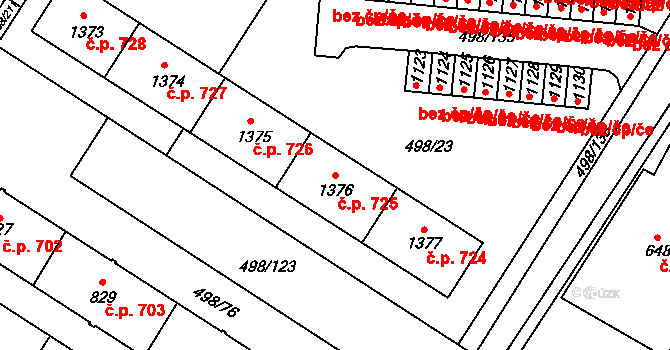 Přímětice 725, Znojmo na parcele st. 1376 v KÚ Přímětice, Katastrální mapa