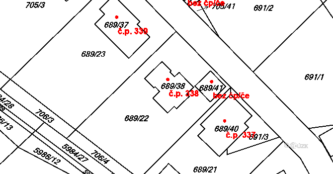 Březenec 338, Jirkov na parcele st. 689/38 v KÚ Březenec, Katastrální mapa