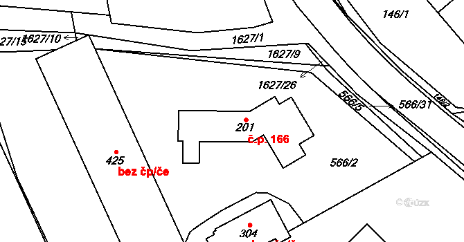 Dubicko 166 na parcele st. 201 v KÚ Dubicko, Katastrální mapa