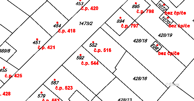 Kostelec nad Labem 516 na parcele st. 552 v KÚ Kostelec nad Labem, Katastrální mapa