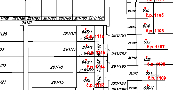 Kralupy nad Vltavou 1115 na parcele st. 644/1 v KÚ Lobeč, Katastrální mapa