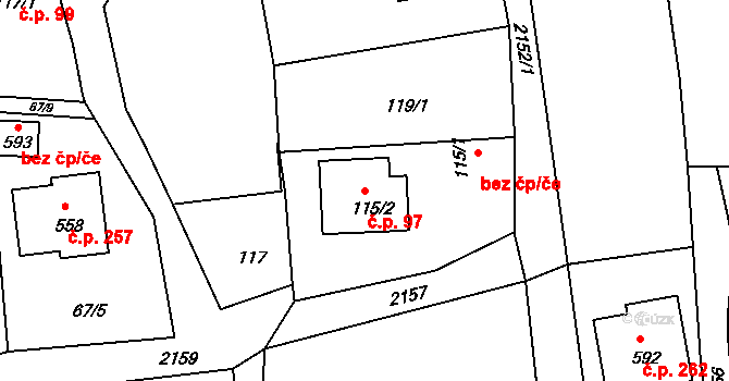 Dražice 97 na parcele st. 115/2 v KÚ Dražice u Tábora, Katastrální mapa