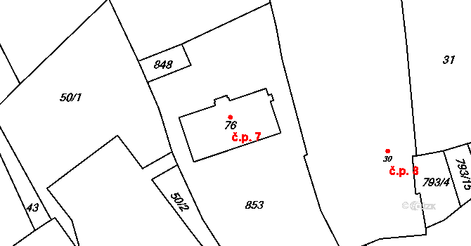 Tasnovice 7, Horšovský Týn na parcele st. 76 v KÚ Tasnovice, Katastrální mapa