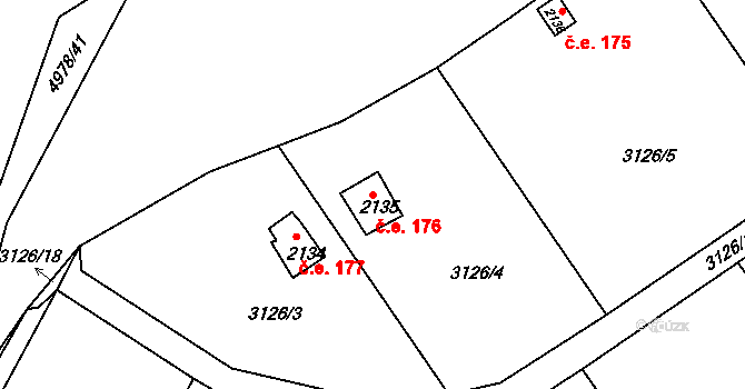 Bezděkovské Předměstí 176, Domažlice na parcele st. 2135 v KÚ Domažlice, Katastrální mapa