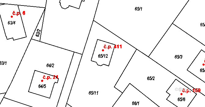 Oldřišov 411 na parcele st. 65/12 v KÚ Oldřišov, Katastrální mapa