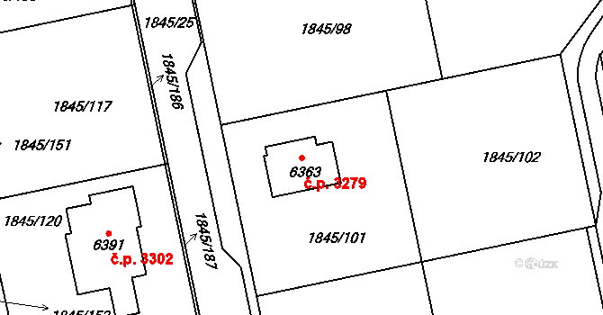 Šumperk 3279 na parcele st. 6363 v KÚ Šumperk, Katastrální mapa
