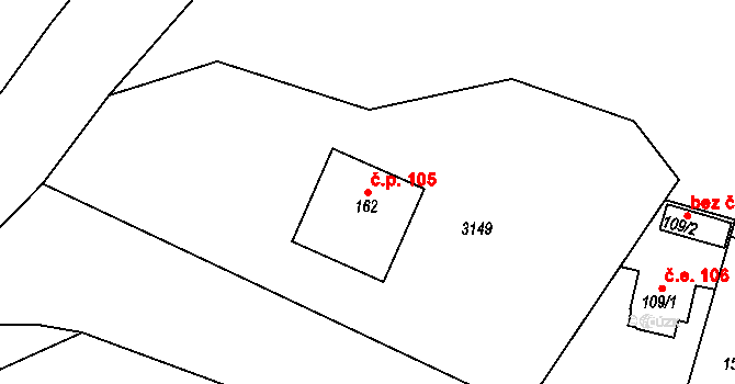 Roveň 105, Rychnov nad Kněžnou na parcele st. 162 v KÚ Roveň u Rychnova nad Kněžnou, Katastrální mapa