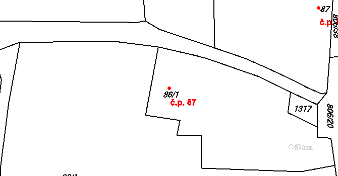 Líšťany 57 na parcele st. 86/1 v KÚ Líšťany u Cítolib, Katastrální mapa