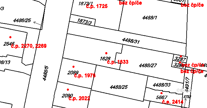 Žatec 1633 na parcele st. 1628 v KÚ Žatec, Katastrální mapa