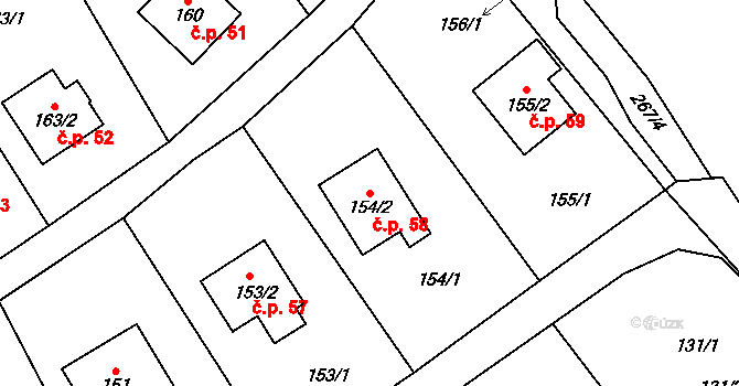 Malečov 58 na parcele st. 154/2 v KÚ Malečov, Katastrální mapa