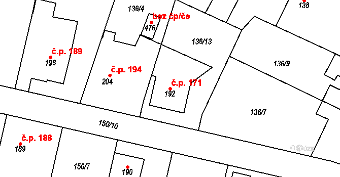 Albrechtice nad Orlicí 171 na parcele st. 192 v KÚ Albrechtice nad Orlicí, Katastrální mapa