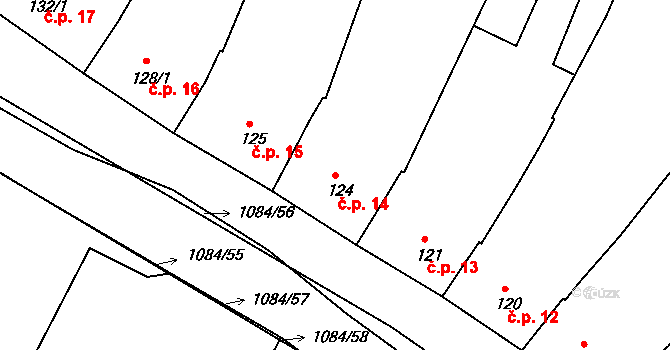 Břest 14 na parcele st. 124 v KÚ Břest, Katastrální mapa