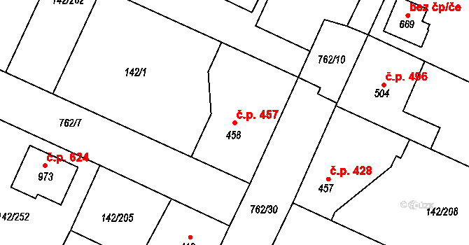 Chotěšov 457 na parcele st. 458 v KÚ Chotěšov, Katastrální mapa
