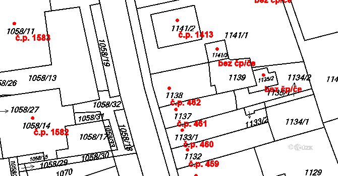 Holešov 462 na parcele st. 1138 v KÚ Holešov, Katastrální mapa