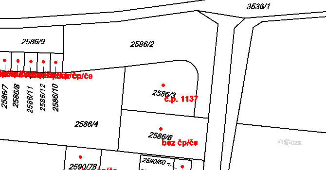 Holešov 1137 na parcele st. 2586/3 v KÚ Holešov, Katastrální mapa