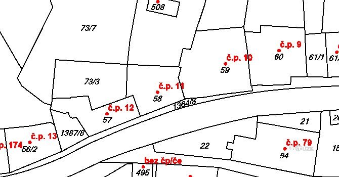 Vranov nad Dyjí 11 na parcele st. 58 v KÚ Vranov nad Dyjí, Katastrální mapa